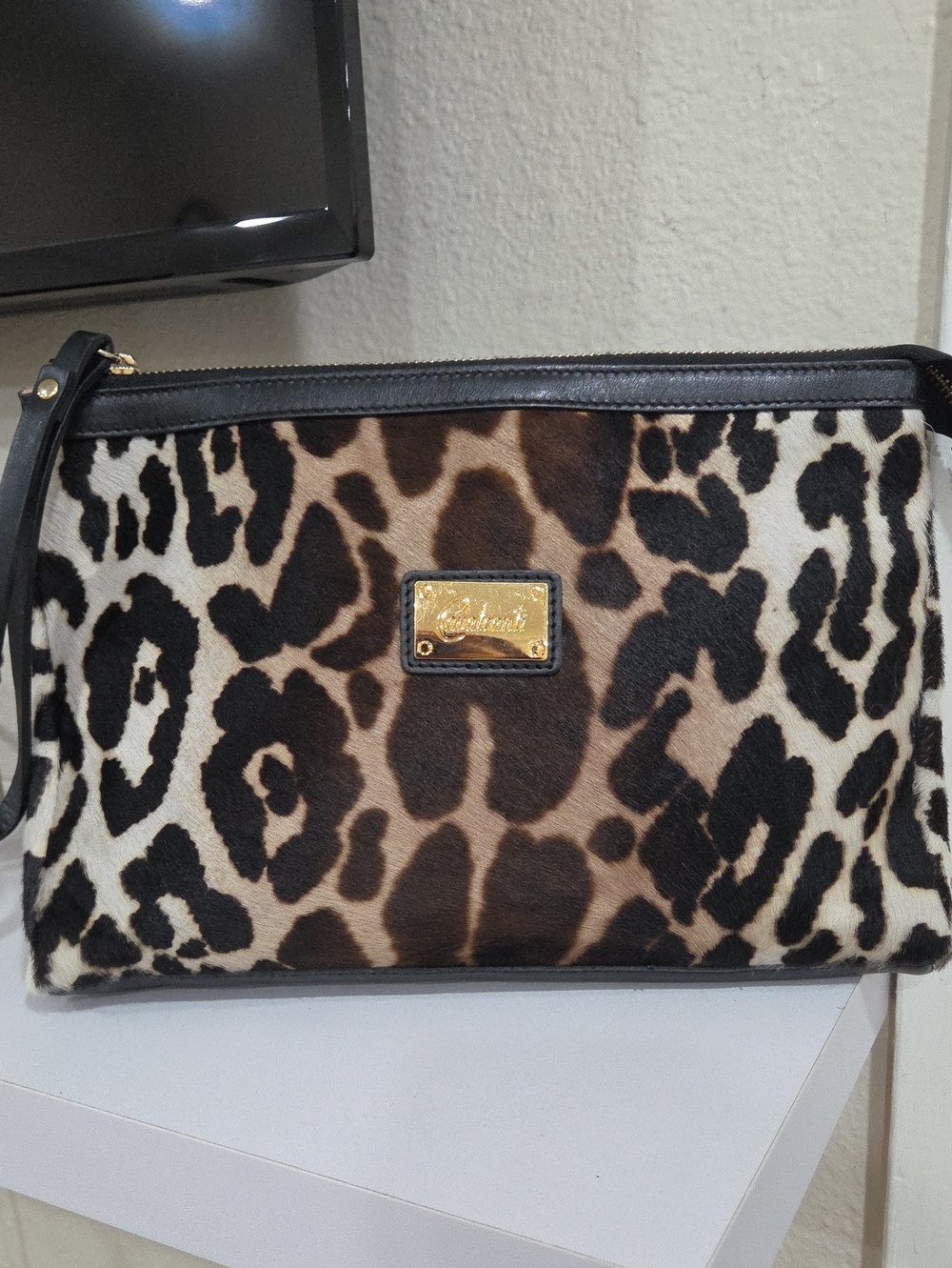 Cavalcanti Large Cow Hair Leopard Print Wristlet Clutch - Black/Brown/White
